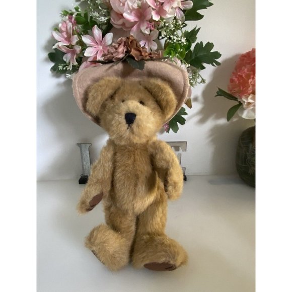 Vtg Boyd’s Bear Teddy Bears w Flowered Hat Floral Posable Farmhouse Cottagecore - Picture 9 of 16